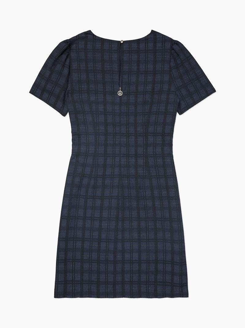 Női Tommy Hilfiger Essential Plaid Shimmer Shift Dresses Sötétkék | HU 72LIS